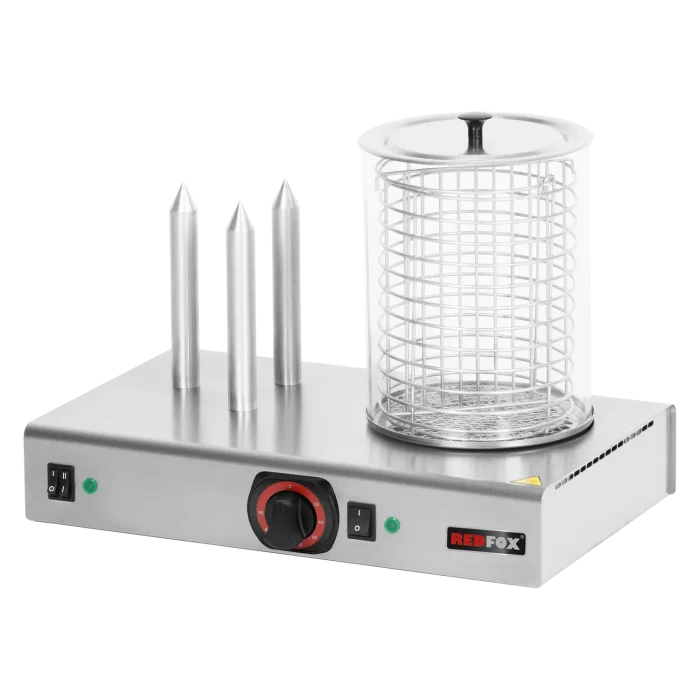 Hot dog machine warmer 3 spike with basket and glass cylinder | Line - HD 03 NK - Image 1