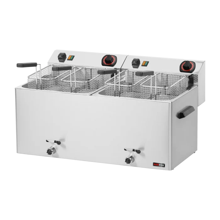 Electric double fryer 0.74 kW/l, 11+11 l tabletop with drain 400 V | Line - FE 1010 TD - Image 1