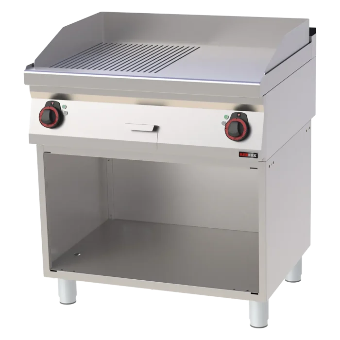 Fry-top griddle plate 80x51 electric chromed combined on open cabinet 400 V | Line - FTHRC 70/80 E - Image 1