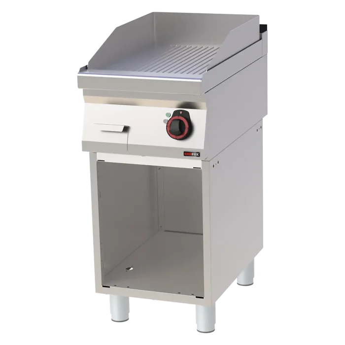 Fry-top griddle plate 40x51 electric grooved on open cabinet 400 V | Line - FTR 70/40 E - Image 1
