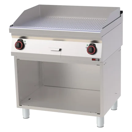 Fry-top griddle plate 80x51 electric grooved on open cabinet 400 V | Line - FTR 70/80 E
