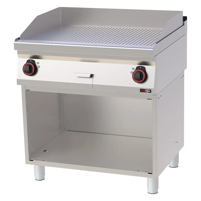 Fry-top griddle plate 80x51 electric grooved on open cabinet 400 V | Line - FTR 70/80 E - Image 1