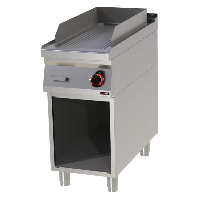 Fry-top griddle plate 31x65 electric grooved on open cabinet 400 V | Line - FTR 90/40 E - Image 1