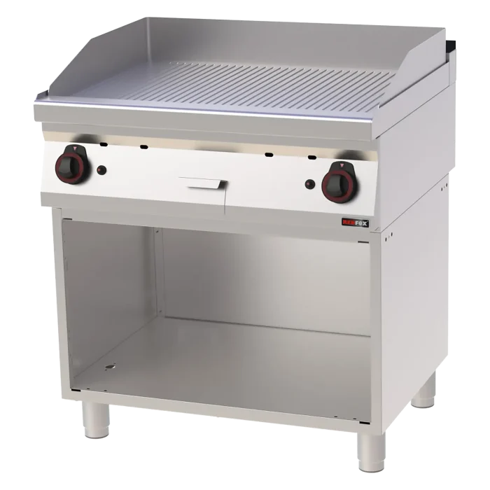 Fry-top griddle plate 80x51 gas chromed grooved on open cabinet | Line - FTRC 70/80 G - Image 1