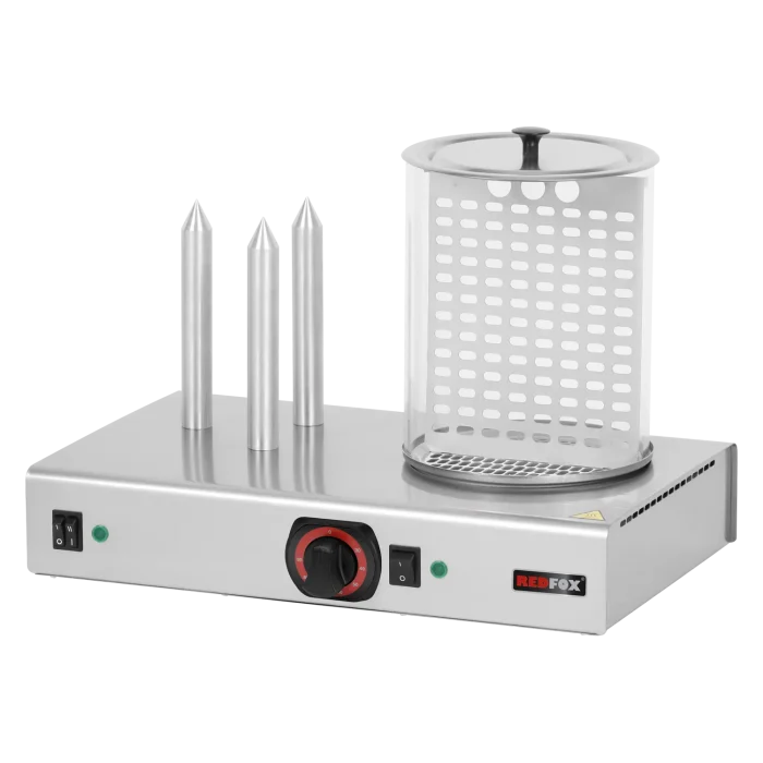 Hot dog machine warmer 3 spike with glass cylinder | Line - HD 03 N - Image 1