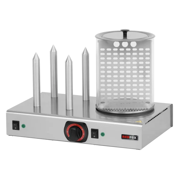 Hot dog machine warmer 4 spike with glass cylinder | Line - HD 04 N - Image 1