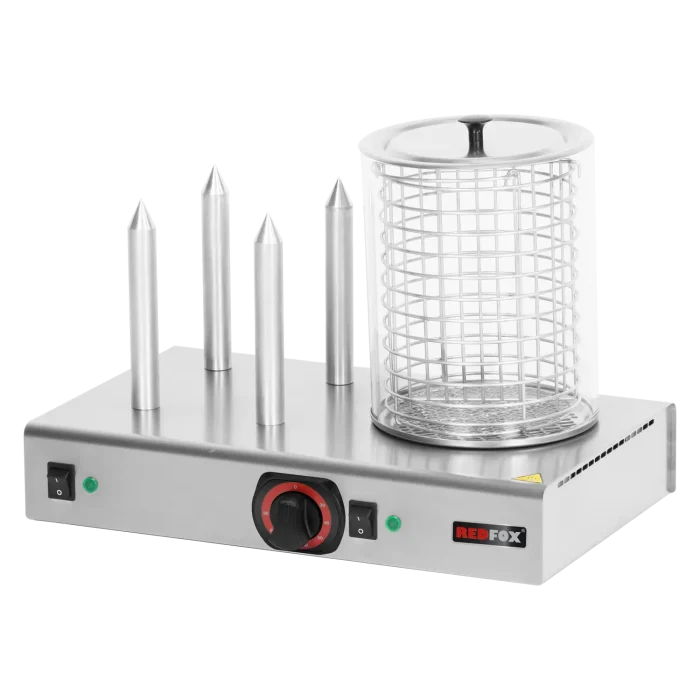 Hot dog machine warmer 4 spikey with basket and glass cylinder | Line - HD 04 NK - Image 1